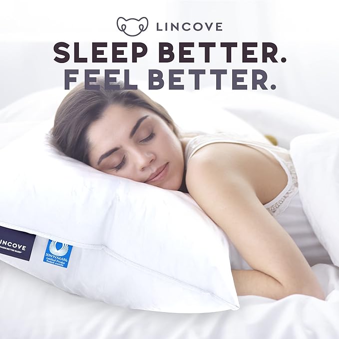 Lincove Signature 100% Natural Canadian White Down Luxury Sleeping Pillow - 800 Fill Power, 500 Thread Count Cotton Shell, Made in Canada, Standard - Medium, 1 Pack