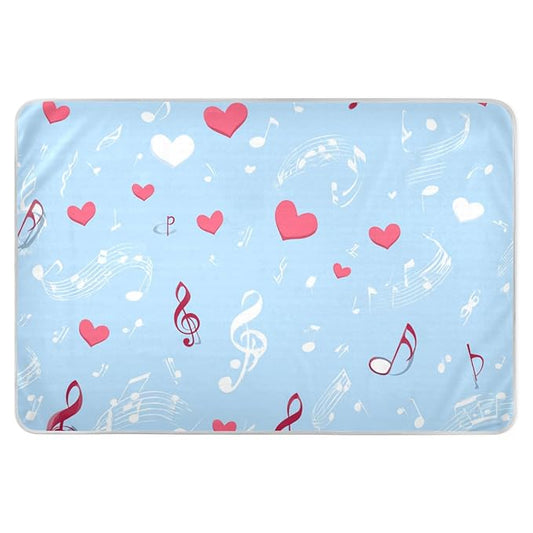 Waterproof Bed Pad Reusable Changing Pad Toddler Mattress Protector Large Pee Pad Baby Diaper Pad Soft Washable Liner Sky Blue Music Note and Hearts