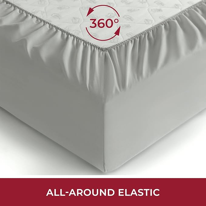 Mellanni Twin Fitted Sheet - Iconic Collection Bedding Sheets with up to 16 inch Deep Pocket - Soft & Cooling - Fade & Stain Resistant - 1 PC (Twin, Light Gray)
