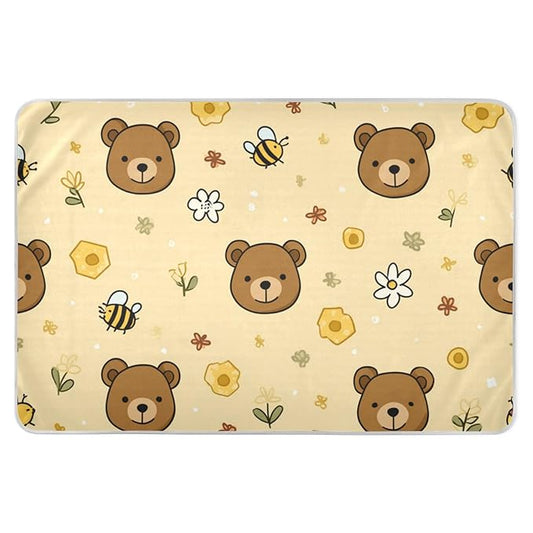 Waterproof Bed Pad Reusable Changing Pad Toddler Mattress Protector Large Pee Pad Baby Diaper Pad Soft Washable Liner Brown Bear Bees Honey Yellow