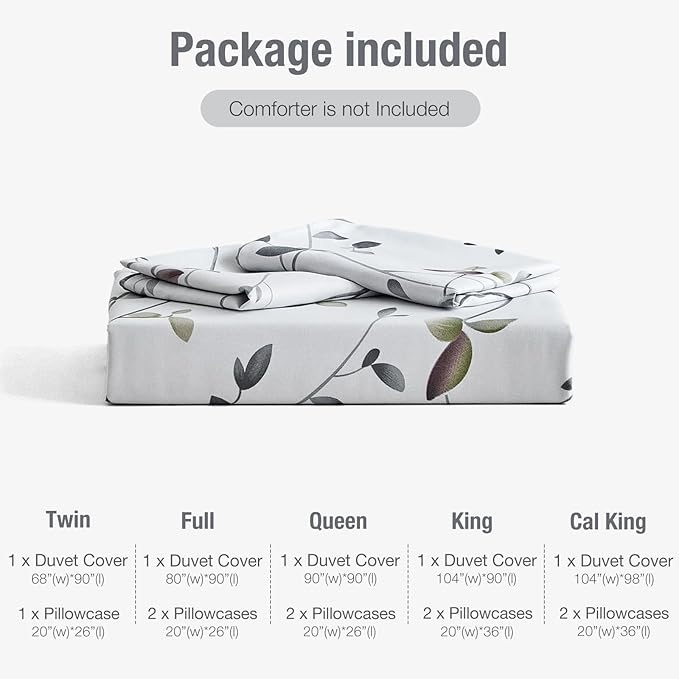Lekesky Reversible Duvet Cover Queen Size, White Grey Tree Branch Pattern Comforter Cover Queen 3pc Super Soft Microfiber Breathable Botanical Bedding Sets with Zipper Ties