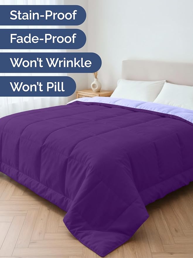 Queen Size, Purplec & Lavender Alternative Down Comforter - Warm, Lightweight & Breathable Hotel Quality Bedding Set for Men, Women, Kids & Teens - All Season Cooling Microfiber Duvet Insert Comforter