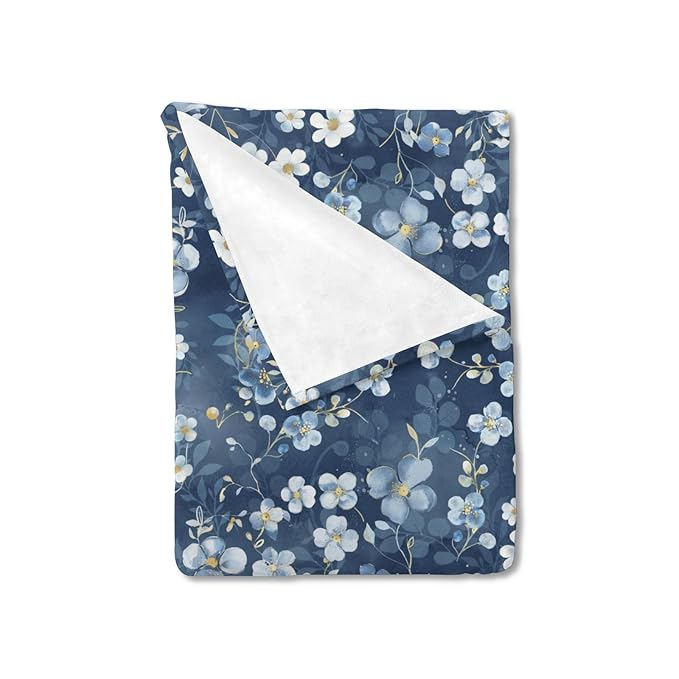 Wonderful Flowers Baby Blankets for Boy Girl Navy White Wild Flowers Leaves Receiving Swaddle Blankets Boho Spring Garden Soft Flannel Newborn Toddler Nursery Crib Bed Blankets Playmat 50x60