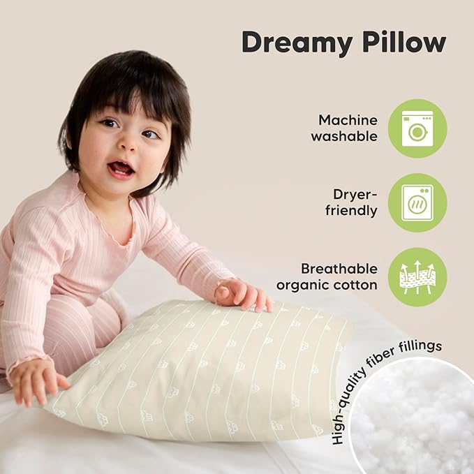 KeaBabies 2-Pack Toddler Pillows 2 Year Old to 5-13x18 Soft Organic Cotton Kids Pillow for Sleeping, Travel, School, Daycare, Nap, Toddler Bed, Machine Washable, Without Pillowcase (City Cars)