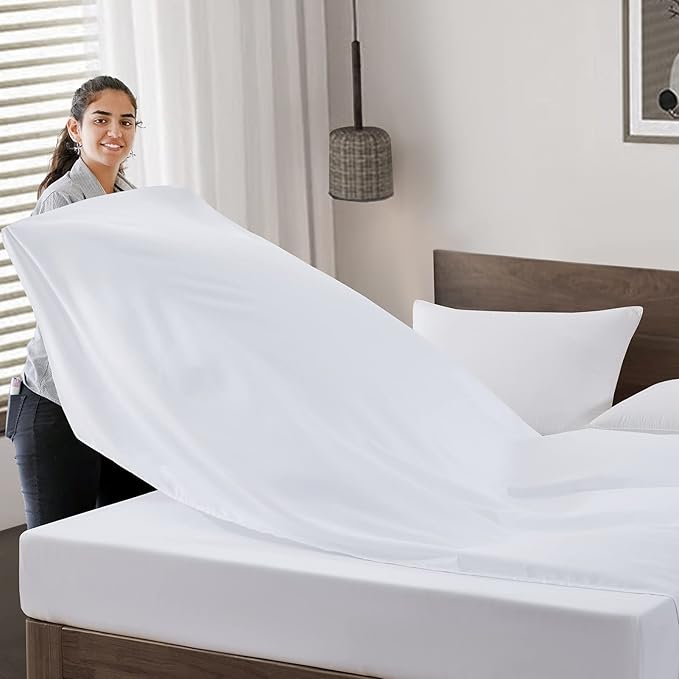 Maple&Stone Queen Flat Sheet 6 Pack,Premium Soft & Breathable,Brushed Microfiber Fabric,Anti-Shrinkage & Non-Fading,Bulk Flat Sheets Only Queen Size (White)