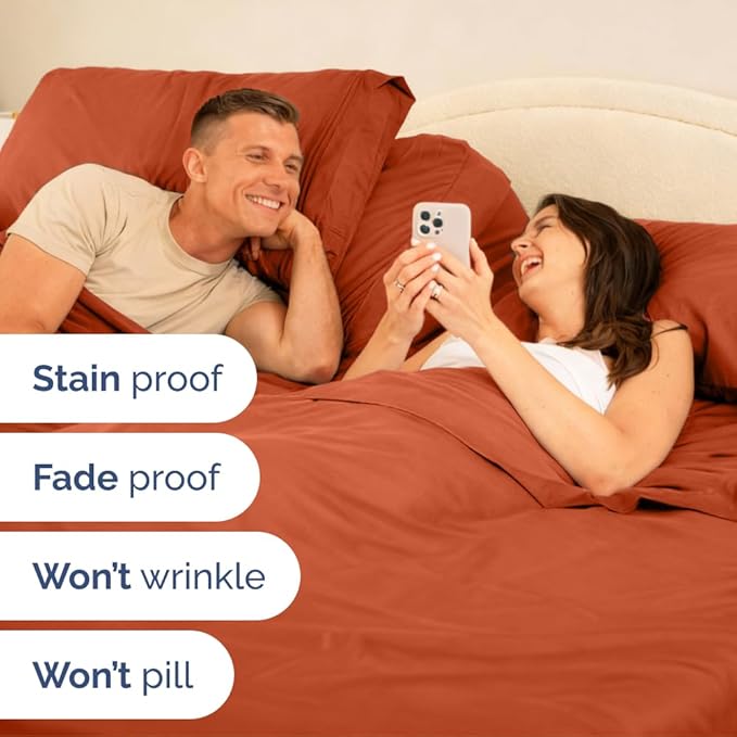 Full XL Size 4 Piece Sheet Set - Comfy Breathable & Cooling Bed Sheets Set - Hotel Luxury Bedding for Women, Men, Kids, Teens, Boys & Girls - Deep Pockets, Soft, Wrinkle Free - Oeko-Tex - Terracotta