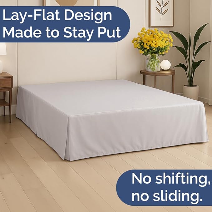 Pleated Bed Skirt Queen Size - 3 Sided Pleated Bed Skirt Queen - Ultra-Soft, Easy Fit with 18 Inch Tailored Drop - Hotel Quality, Wrinkle & Fade Resistant - For Women, Men, Kids and Teens - Light Grey