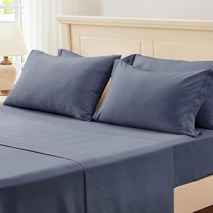 Zzlpp Queen Bedding Set 7 Pieces, Greyish Blue Seersucker, All Season Comforter Set with 1 Comforter, 2 Pillow Shams, 2 Pillowcases, 1 Flat Sheet, 1 Fitted Sheet