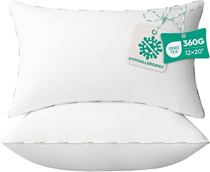 Throw Pillow Inserts (Pack of 2, 12 x 20 Inches, White) - Hypoallergenic 100% Virgin Fiber Lumbar Pillow Form Microfiber Throw Pillows for Bed and Couch Pillows | Indoor Decorative Pillow