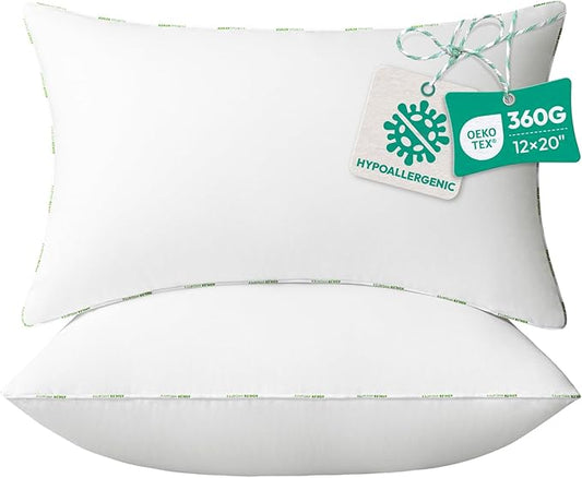 Throw Pillow Inserts (Pack of 2, 12 x 20 Inches, White) - Hypoallergenic 100% Virgin Fiber Lumbar Pillow Form Microfiber Throw Pillows for Bed and Couch Pillows | Indoor Decorative Pillow