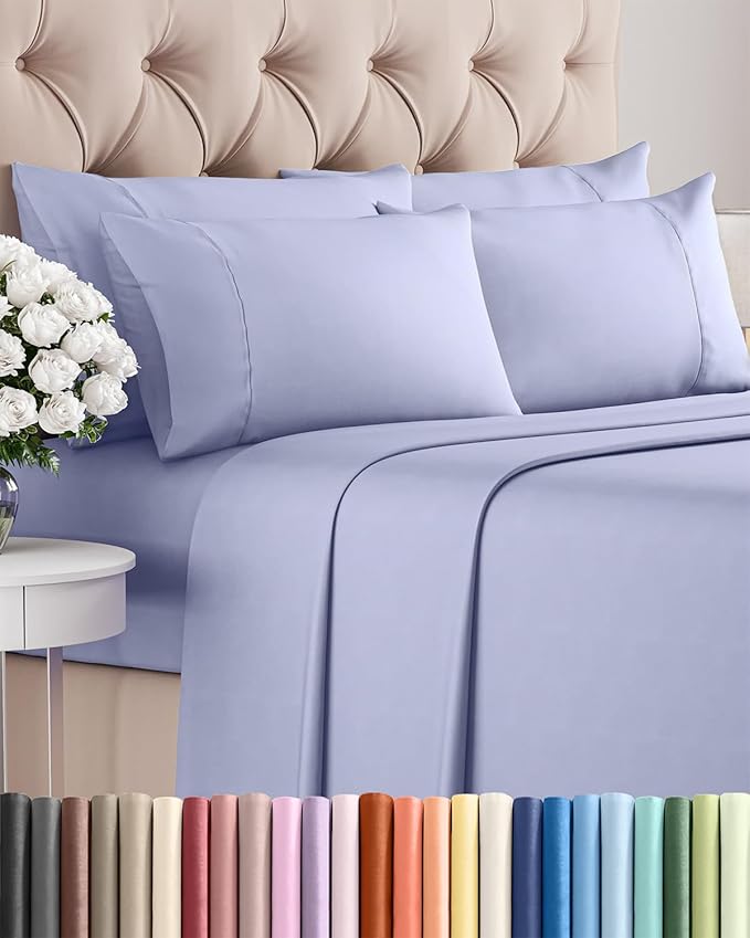 Cal King 6 Piece Sheet Set - Comfy Breathable & Cooling - Ultra-Soft Hotel Luxury Bedding Set w/ 8-16 Inch Deep Pockets - 1 Flat & 1 Fitted Sheet & 4 Pillowcases - Wrinkle Free & Easy Care - Lavender