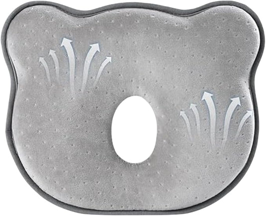 Memory Foam Travel Pillow, Cozy andsoft, Cotton Velvet Cover for Kids Boy Girls, Nap Time, Cute Bear Portable Pillow, Pillow Neck Support Head Support car seat (Grey)