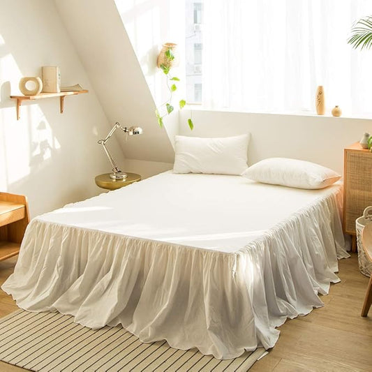Simple&Opulence Belgian Linen Bed Skirt with Classic 14 inch Tailored Drop Dust Ruffle, Easy Fit Breathable Premium Natural Flax- Pleated White, Queen