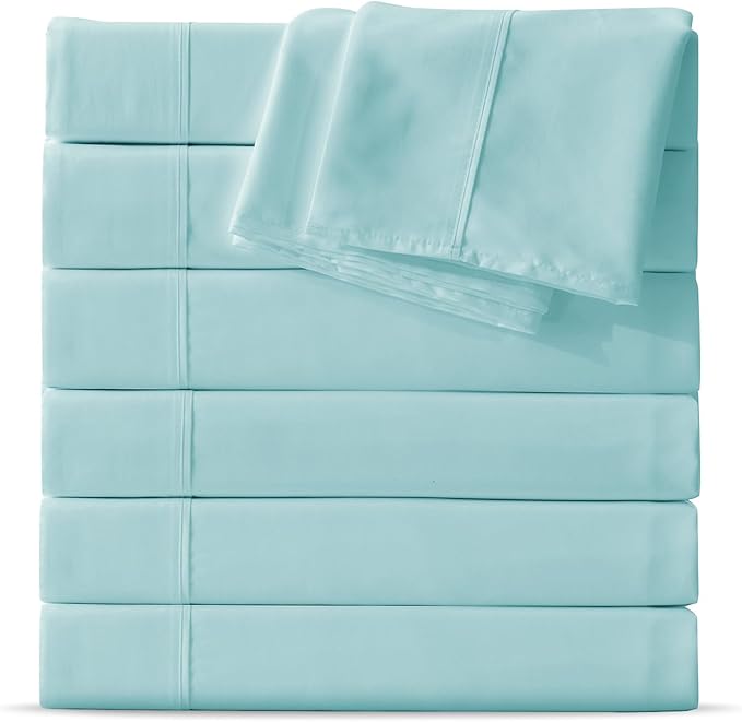 Maple&Stone Twin Flat Sheet 6 Pack,Premium Soft & Breathable,Brushed Microfiber Fabric,Anti-Shrinkage & Non-Fading,Bulk Flat Sheets Only Twin Size(Light Blue)