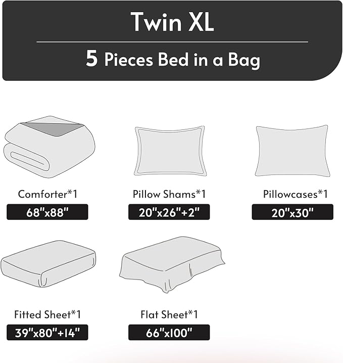 MUXHOMO 5 Pieces Twin XL Comforter Set, Reversible Bed in a Bag Twin XL Size, All Season Bedding Set with Comforter, Flat Sheet, Fitted Sheet, Pillowcases & Shams, Ivory & Khaki
