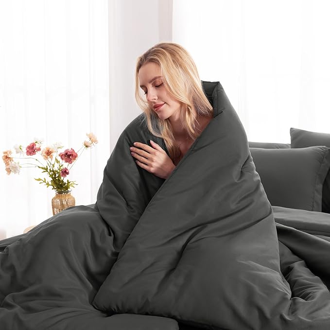 CozyLux Oversized King Comforter Set Dark Grey, 7 Pieces Bed in a Bag Comforter Set with Sheets, Soft Bedding Sets with Down Alternative Comforter, Fitted Sheet, Flat Sheet, Pillowcases and Shams