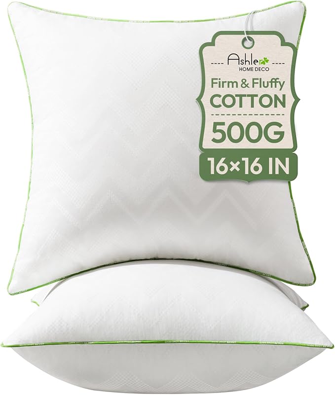 Ashler 16x16 Pillows Insert (Set of 2) - Throw Pillow Inserts with 100% Cotton Cover - 16 Inch Square Interior Sofa Stuffer Pillow Inserts -Decorative White Couch Pillow