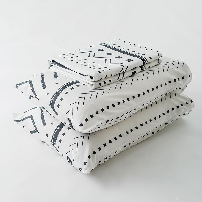 YuHeGuoJi Black Aztec Duvet Cover Queen 100% Cotton 3 Pcs Set 1 Tribal Boho Geometric Duvet Cover with Zipper Ties 2 Pillowcases White Bohemian Striped Arrow Pattern Bedding Set Soft