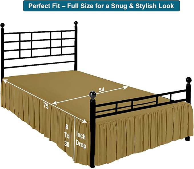 Shreem Linen Ruffled Bed Skirt with Split Corners, Gathered Style, 100% Microfiber, 15-Inch Drop, Dust Ruffle Bedskirt with Platform, Full-XL, Taupe