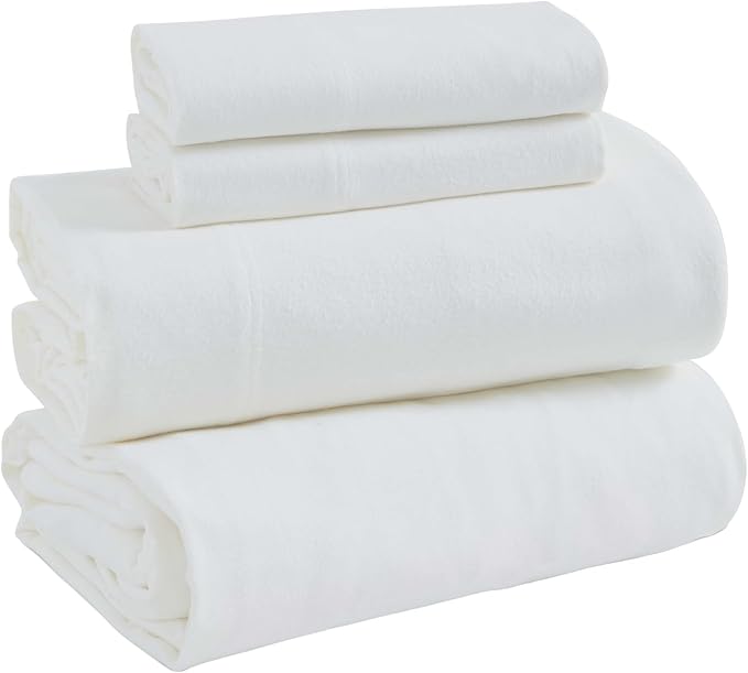 Superior Flannel Cotton Bed Sheet Set, Set Includes: One Flat Sheet, One Fitted Sheet and One Pillowcase, Breathable, Modern Solid Classic, Twin XL, Ivory
