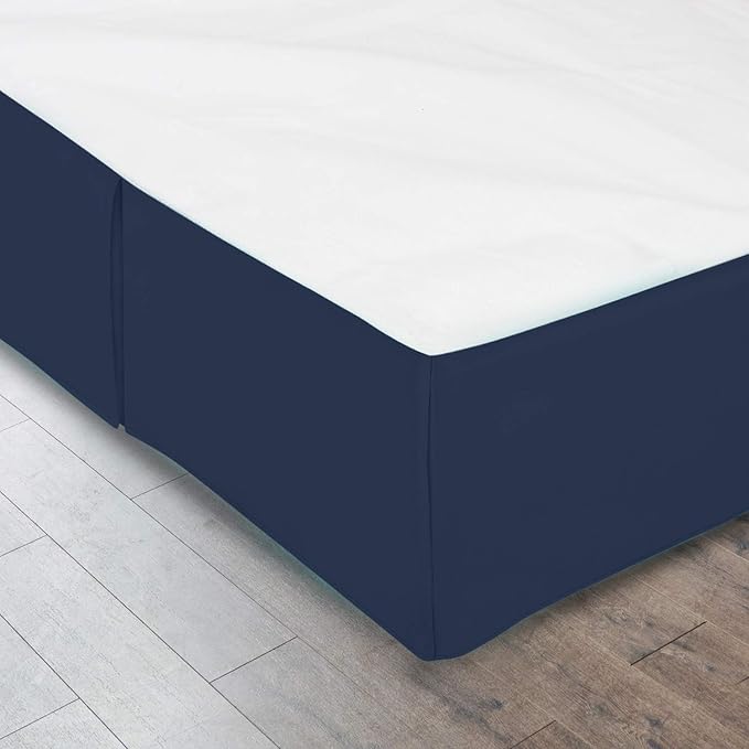 Pleated Bed Skirt 10 Inch Drop Queen Size – Wrinkle-Free Microfiber – Dust Ruffle with Split Corners Navy