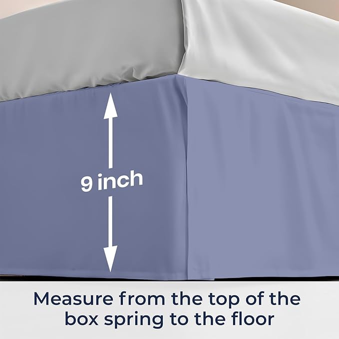SGI Bedding 9 inch Drop Bed Skirt Queen Size - Platform Style with Secure Fit, Classic Tailored Look, Elegant Pleated Style Dust Ruffle, Split Corners Wrinkle Resistant Microfiber - Mediterranean Blue