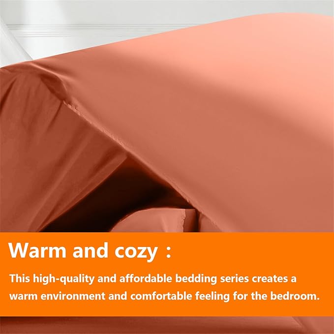 TAIMIT Burnt Orange Twin Size Comforter Set - 5 Pieces, Bed in a Bag Bedding Sets with All Season Soft Quilted Warm Fluffy Reversible Comforter,Flat Sheet,Fitted Sheet,1 Pillow Shams,1 Pillowcases
