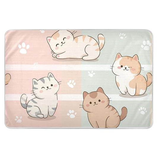 Waterproof Bed Pad Reusable Changing Pad Toddler Mattress Protector Large Pee Pad Baby Diaper Pad Soft Washable Liner Pink Kitten Stripe
