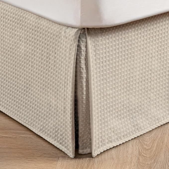 MIYE Pleated Waffle Weave Bed Skirt, Tailored Dust Ruffle 14 Inch Drop Easy Fit, Machine Washable,No Split Corners (Beige,Cal King - 14" Drop)