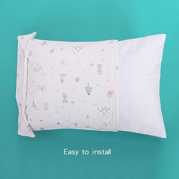 NTBAY Organic Cotton Toddler Pillowcases - Super Soft & Breathable Jersey Cotton Toddler Pillow Cases, 13”x18” Pillow Cases with Envelope Closure, Pink Owl