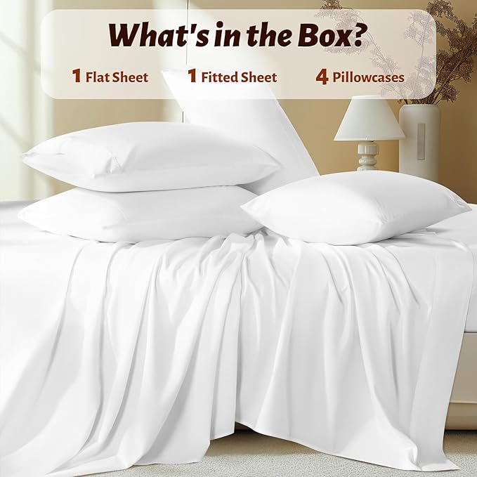 Shilucheng 100% Egyptian Cotton King Size Sheets Set - 1000 Thread Count，Luxury Cotton Bed Sheets，Breathable & Cooling Bedding and Pillow Cases, 16 Inch Deep Pocket - 6 Piece (White, King)