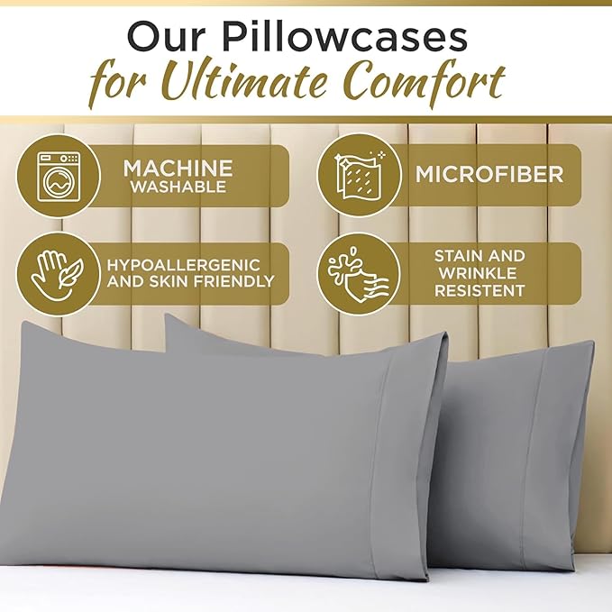 Full XL 100% Microfiber Double Brushed Sheet Set - Extra-Soft, Breathable & Wrinkle-Free - 15" Deep Pockets, 54" x 80" - Ideal for Extra Long Full Beds - 4PC Set (Full XL, Medium Grey)