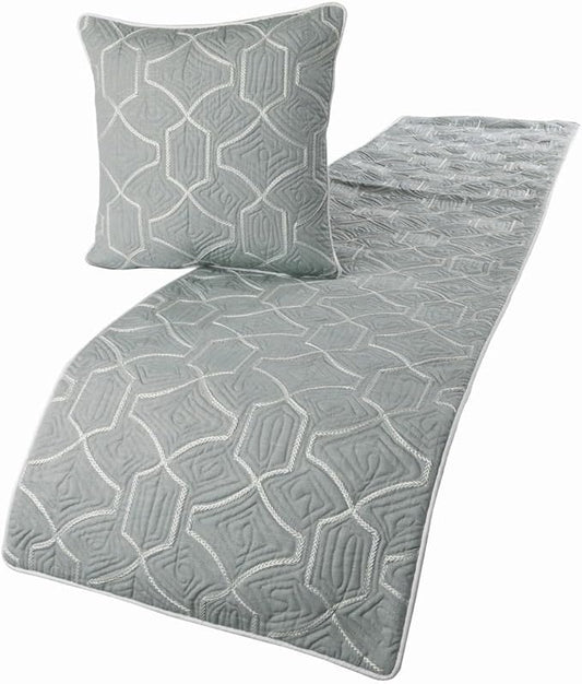 The HomeCentric King Queen Twin Grey Blue Bed Runner Without Pillow Cover, King Size 90"x18" Bed Runner Without Pillow Cover, Linen Quilted Embroidery, Modern Contemporary - Atmosphere