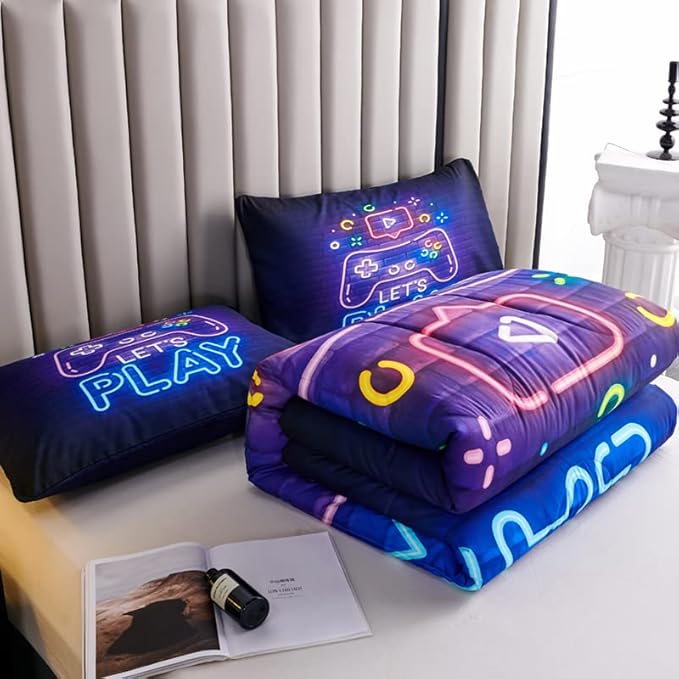 Kids Gaming Comforter Set for Boys, Full Size Bedding Set Including 1 Comforter & 2 Pillowcases