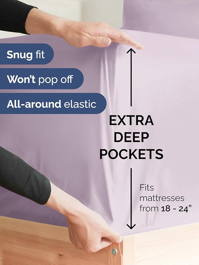 Extra Deep Twin XL Sheet Set - 4 Piece Breathable and Cooling Sheets - Hotel Luxury Bedding for Women, Men, Kids & Teens - Easy Secure Fit - Soft & Wrinkle Free - Extra Deep Pockets - Light Lavender