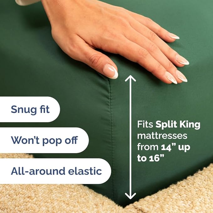 Flex Top Split Head King 4 Piece Sheet Set - Comfy Breathable & Cooling Bed Sheets Set - Hotel Luxury Bedding for Women, Men, Kids, Teens, Boys & Girls - Deep Pockets, Soft - Oeko-Tex - Emerald Green