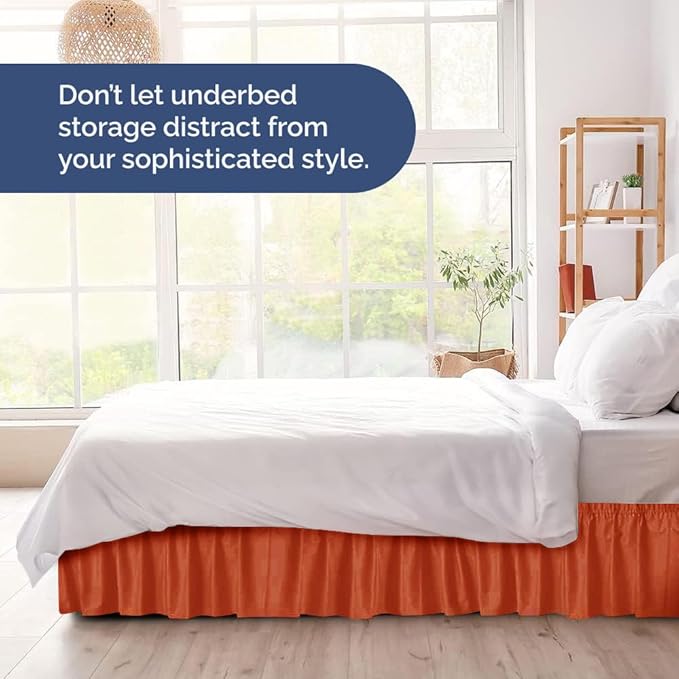 Wrap Around Dust Ruffle Bed Skirt - Terracotta - Twin/Twin XL Size Beds w/ 12 Inch Drop - Easy Fit Elastic - Adjustable Pleated Bedskirt w/Brushed Fabric - Wrinkle Free, Women, Men, Kids & Teens