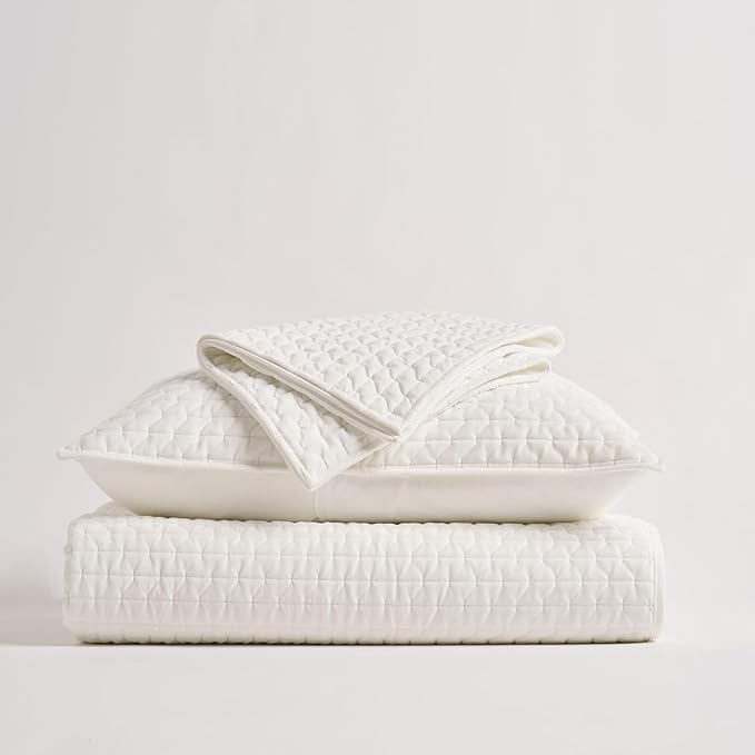 EVERGRACE Luxury Velvet Quilt Set Queen Size 3 Piece, Soft Cross-Stitch Velvet Comforter Set with Pillow Shams, Lightweight Coverlet Bedspread Bedding Set for All Seasons, Cream White