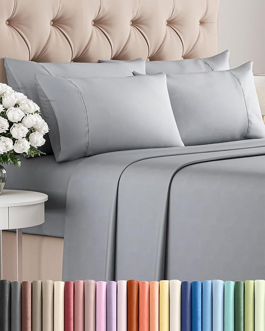 Full 6 Piece Sheet Set - Comfy Breathable & Cooling - Ultra-Soft Hotel Luxury Bedding Set with 8-16 Inch Deep Pockets - 1 Flat & 1 Fitted Sheet & 4 Pillowcases - Wrinkle Free & Easy Care - Steel Blue