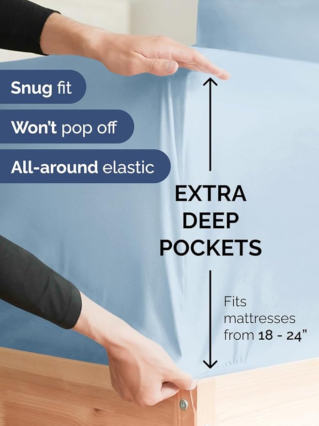 Extra Deep Cal King Sheet Set - 6 Piece Breathable and Cooling Sheets - Hotel Luxury Bedding for Women, Men, Kids & Teens - Easy & Secure Fit - Soft and Wrinkle Free - Extra Deep Pockets - Sky Blue