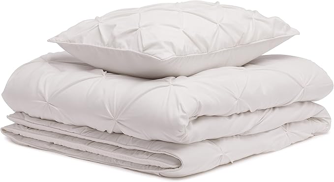 Amazon Basics 2 Piece Lightweight Pinch Pleat All-Season Down-Alternative Comforter Bedding Set, Twin/Twin XL, Cream, Solid