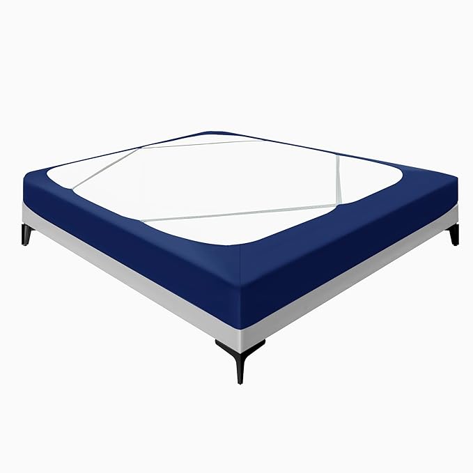 Biscaynebay Decorative Box Spring Cover Queen Size, Navy Jersey Luxurious Jersey Knitting Stretchy Wrap Around 4 Sides Bed Skirt for Home/Hotels, Easy Fit Wrinkle & Fade Free Machine Washable