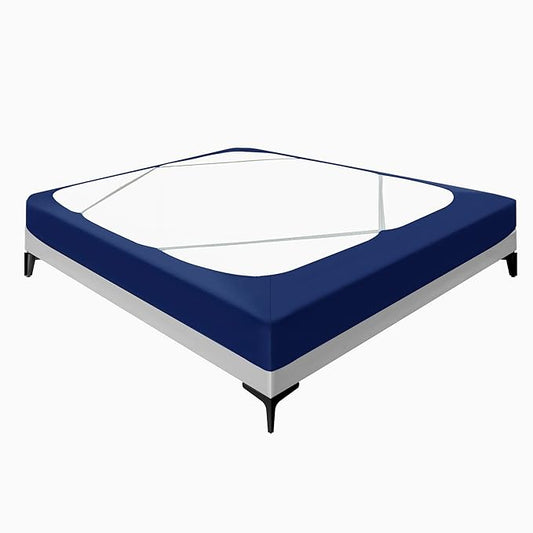 Biscaynebay Decorative Box Spring Cover Queen Size, Navy Jersey Luxurious Jersey Knitting Stretchy Wrap Around 4 Sides Bed Skirt for Home/Hotels, Easy Fit Wrinkle & Fade Free Machine Washable