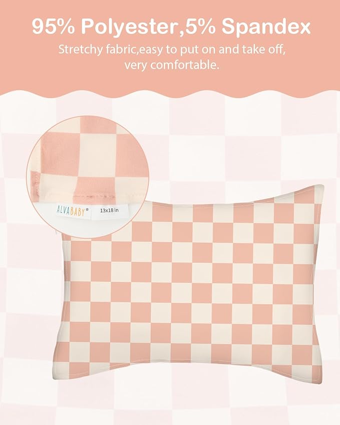 ALVABABY Toddler Pillowcase Stretchy Soft Kids Pillow Cover Fit 13"x 18" or 12"x16" Envelope for Girl Boy Sleepy Travel 2 Pack 2TPE43A
