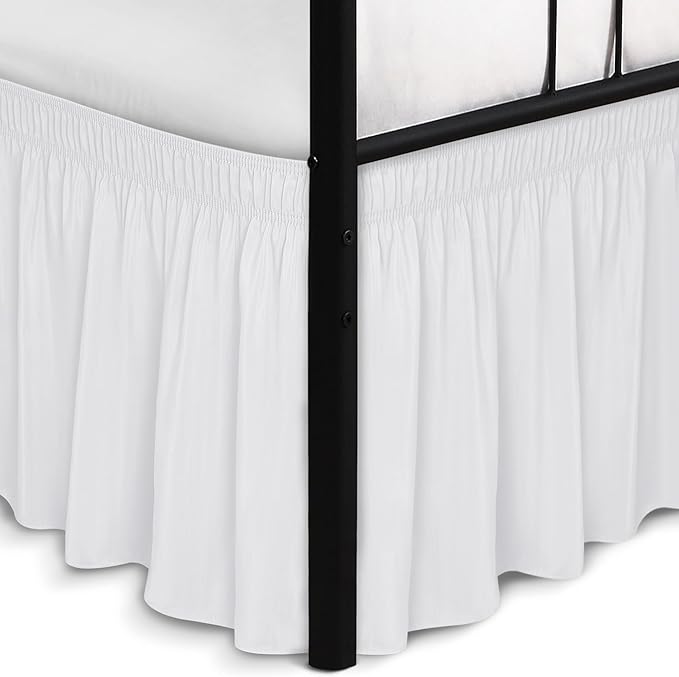 Biscaynebay Wrap Around Bed Skirts with Split Corners for Twin/Twin XL Beds 18" Drop, White Adjustable Elastic Dust Ruffles Easy Fit Wrinkle Resistant Silky Luxurious Fabric Machine Washable
