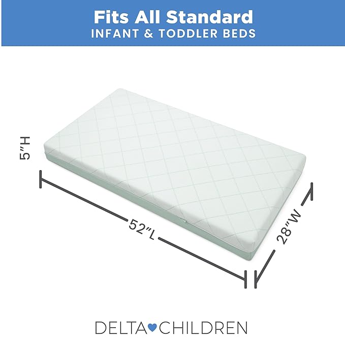 Delta Children Starlit Sky 2-Stage Crib and Toddler Mattress for Infants & Toddlers - Removable Machine Washable Mattress Cover - Waterproof - GREENGUARD Gold - Made in USA, Green