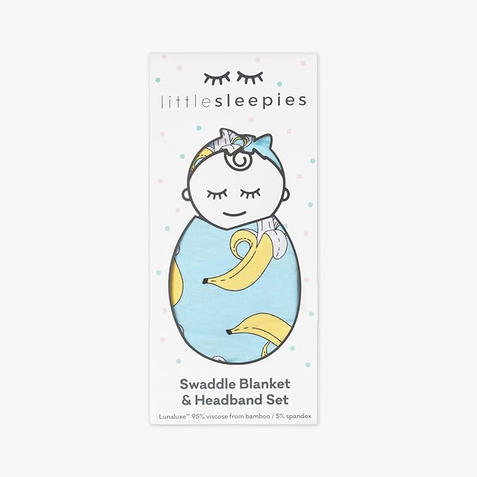 Little Sleepies Swaddle & Headband Bow Set, Viscose from Bamboo Baby Swaddles, Newborn Baby Girl Clothes (Luxe Bananas)