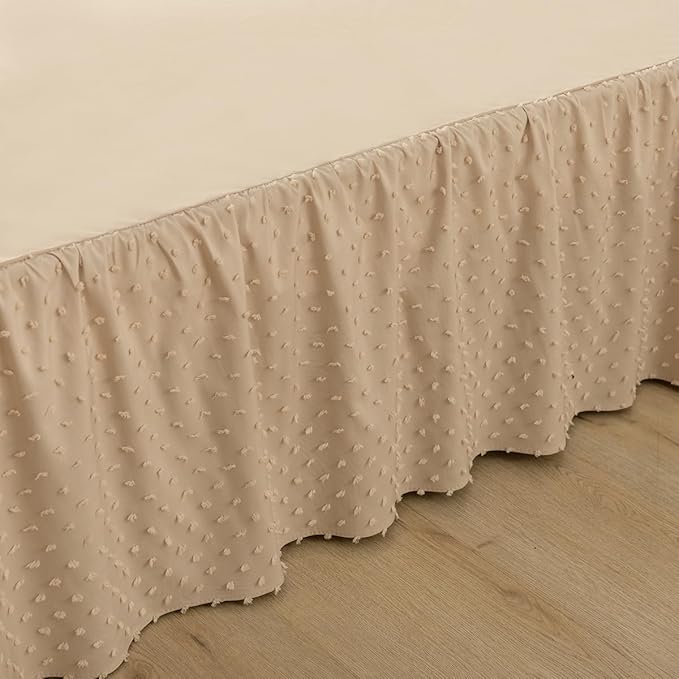 Tufted Dot Bed Skirt King Size,Ruffled Bed Skirt with Split Corners, King Bed Skirt 14 Inch Drop, Boho King Size Bed Skirt Camel for Ruffled Bed Skirt with Split Corners, Bed Skirt King Size