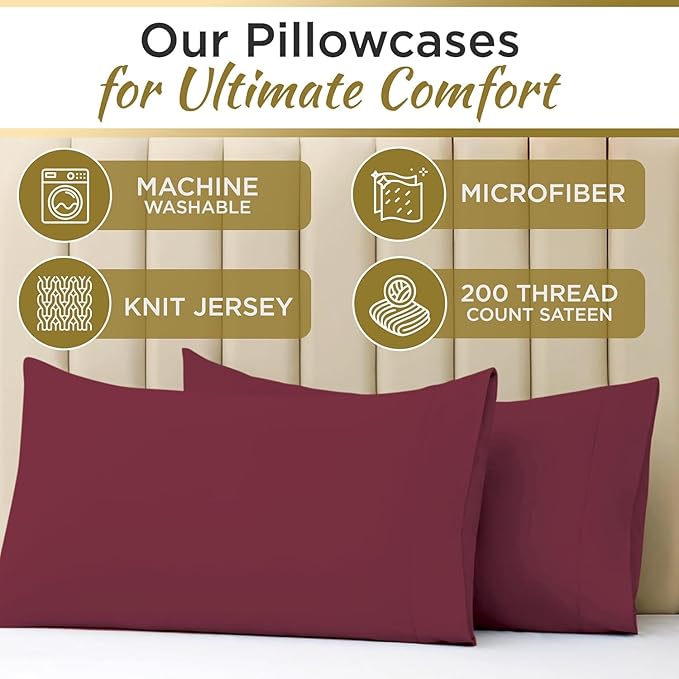 Full XL 100% Microfiber Double Brushed Sheet Set - Extra-Soft, Breathable & Wrinkle-Free - 15" Deep Pockets, 54" x 80" - Ideal for Extra Long Full Beds - 4PC Set (Full XL, Burgundy)