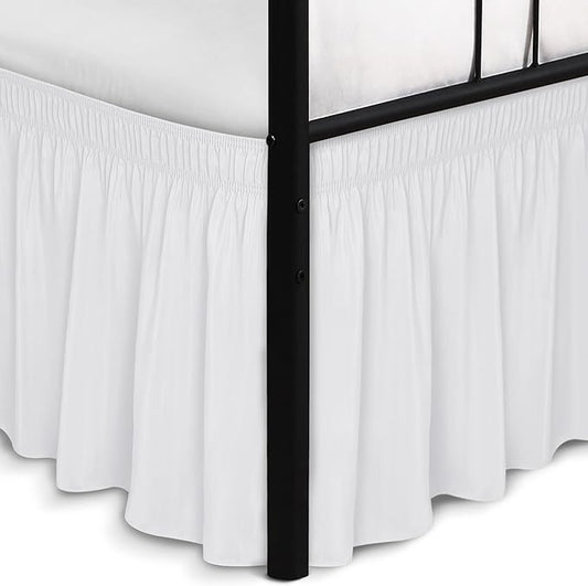 Biscaynebay Wrap Around Bed Skirts with Split Corners for King Beds 14" Drop, White Elastic Dust Ruffles Adjustable Easy Fit Wrinkle & Fade Resistant Silky Luxurious Fabric Machine Washable